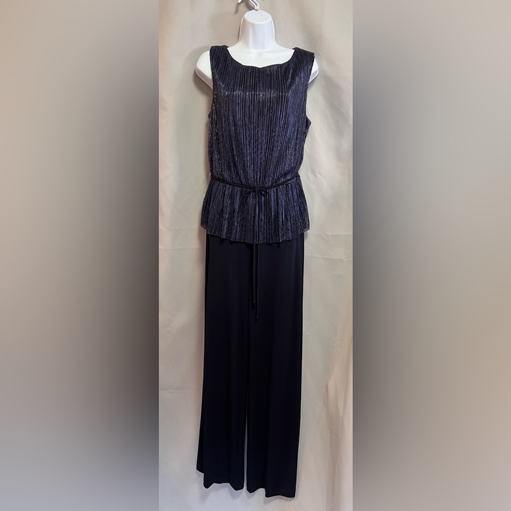 Connected Womens Metallic Sleeveless Jumpsuit Size 12 NWT Navy Blue